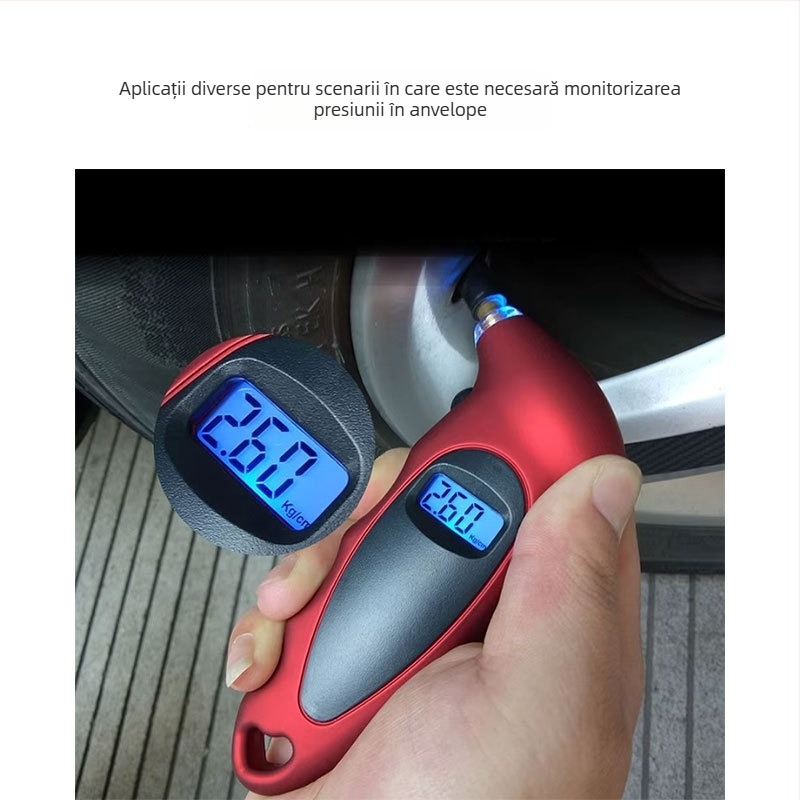 Manometru digital de presiune în pneuri cu afișaj electronic, interval 0-150 psi, precizie ±1,5 psi, alimentat cu baterie AG13, carcasă ABS