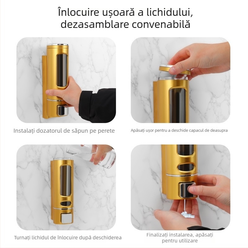 Dispenser de săpun 400 ml, montat pe perete, 1/2/3 capete, ABS, acționat prin apăsare
