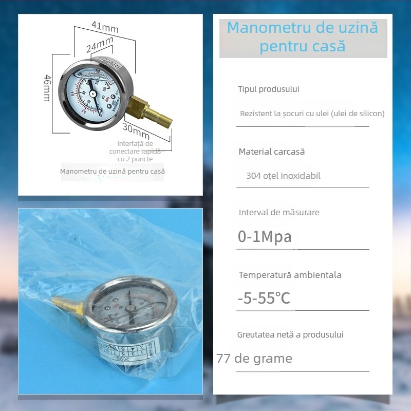 Manometru pentru apă potabilă — oțel inoxidabil, umplut cu ulei, pentru purificatoare de apă