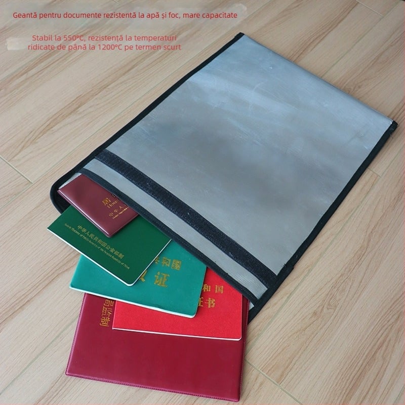 Geantă de documente rezistentă la foc Kaixiu — material ignifug, fermoar, formă înclinată