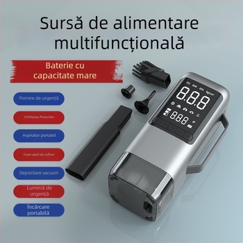 Sursă de pornire de urgență pentru automobil cu aspirator, pompă de aer și afișaj digital (14.8V, 120W, 70 L/min, USB încărcare)