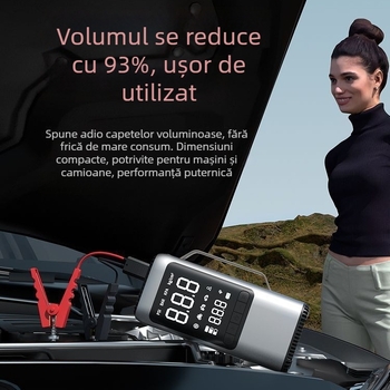Sursă de pornire de urgență pentru automobil cu aspirator, pompă de aer și afișaj digital (14.8V, 120W, 70 L/min, USB încărcare)