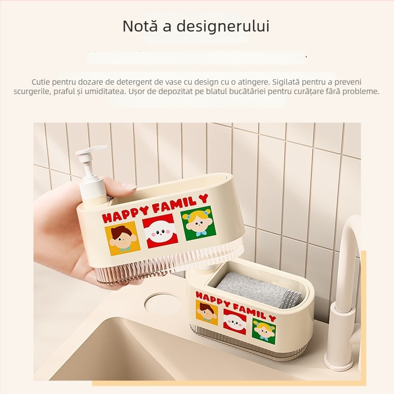 Dispenser pentru lichid de vase cu cutie de depozitare pentru burete și mecanism de apăsare, set 100 bucăți, origine Yiwu