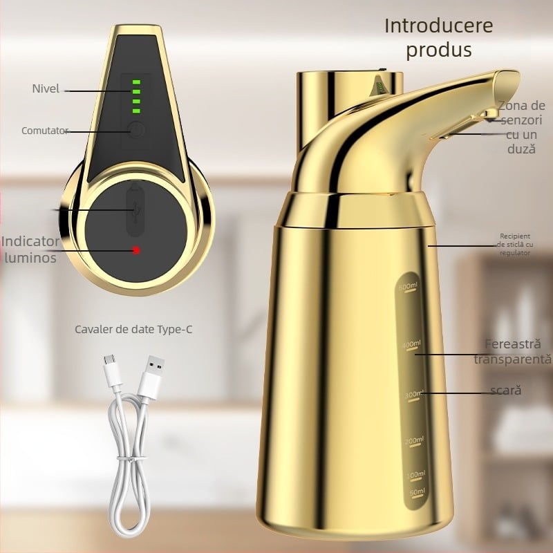 Dispenser automat de săpun cu senzor – ABS+PET, CE/RoHS/FCC, instalare fără găuri, model GM-S2309B-G, brand Greatmay