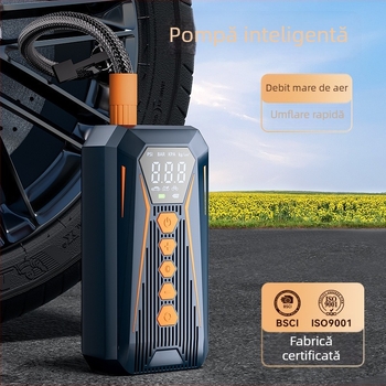 Pompa de aer montată în mașină pentru autoturism și bicicletă, pompă electrică portabilă pentru anvelope