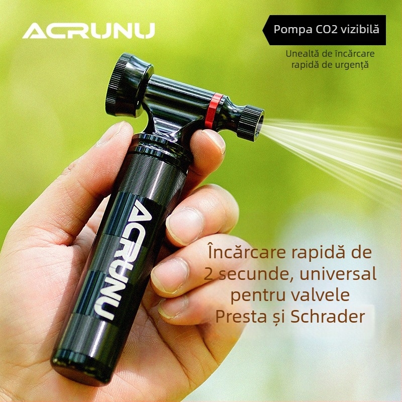 ACRUNU Pompa CO2 pentru bicicletă de drum, cu manometru vizual, din aliaj de aluminiu, compatibil Presta/Schrader, 130 g