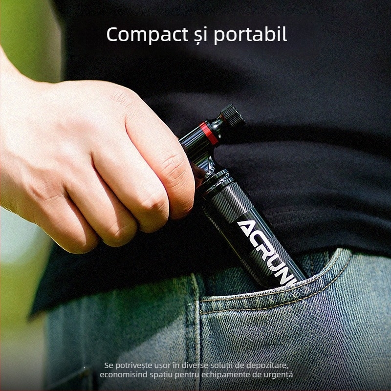 ACRUNU Pompa CO2 pentru bicicletă de drum, cu manometru vizual, din aliaj de aluminiu, compatibil Presta/Schrader, 130 g