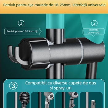 Set suport duș cu tijă reglabilă, montaj cu cârlig, din plastic, stil modern minimalist; funcție mobilă