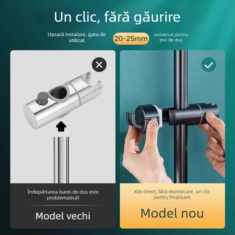 Set suport duș cu tijă reglabilă, montaj cu cârlig, din plastic, stil modern minimalist; funcție mobilă