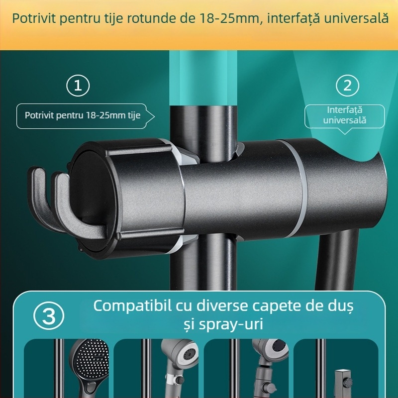 Set suport duș cu tijă reglabilă, montaj cu cârlig, din plastic, stil modern minimalist; funcție mobilă