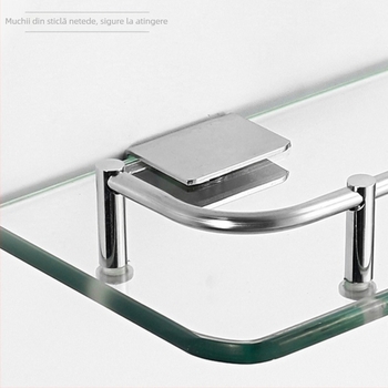 Raft de depozitare din sticlă pentru baie, montat pe perete, oțel inoxidabil cu finisaj lustruit, model Bathroom Glass Storage Rack, origine Guangdong, stil modern minimalist