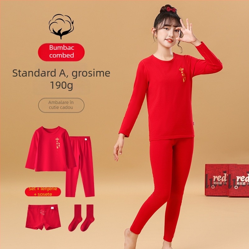 Set de lenjerie termică din bumbac pentru copii, unisex, subțire, strat de bază pentru iarnă și toamnă
