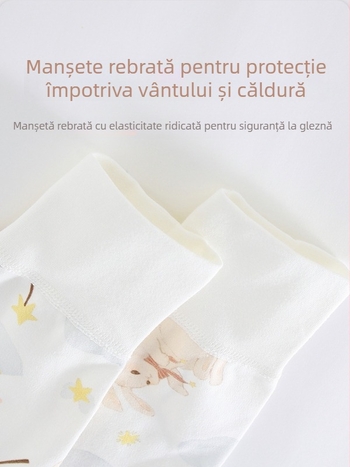 Pantaloni de casă pentru copii, talie înaltă, 100% bumbac, unisex, imprimeu desen animat, respirabili și calzi pentru primăvară și toamnă