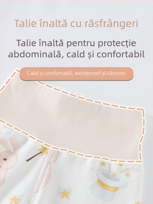 Pantaloni de casă pentru copii, talie înaltă, 100% bumbac, unisex, imprimeu desen animat, respirabili și calzi pentru primăvară și toamnă