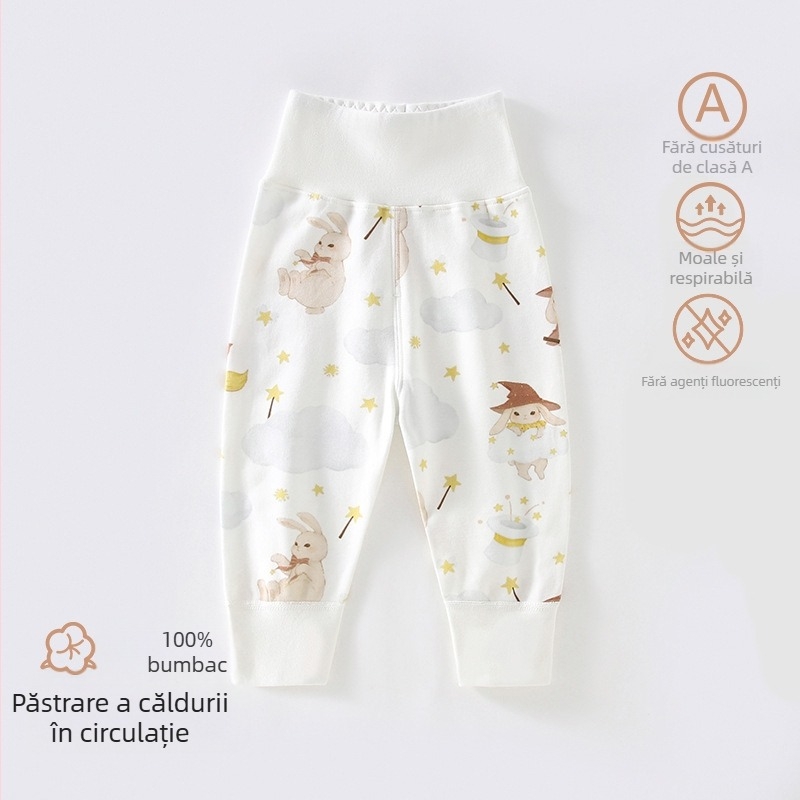 Pantaloni de casă pentru copii, talie înaltă, 100% bumbac, unisex, imprimeu desen animat, respirabili și calzi pentru primăvară și toamnă