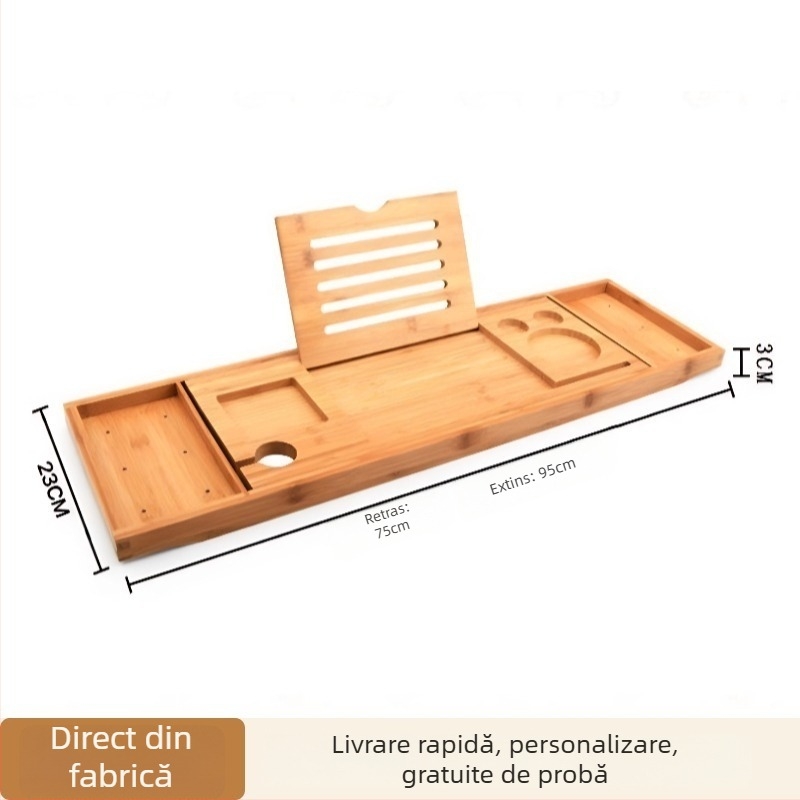 Raft de baie din bambus – o singură etaj, extensibil, organizator de baie cu suport pentru telefon/tabletă, stil modern