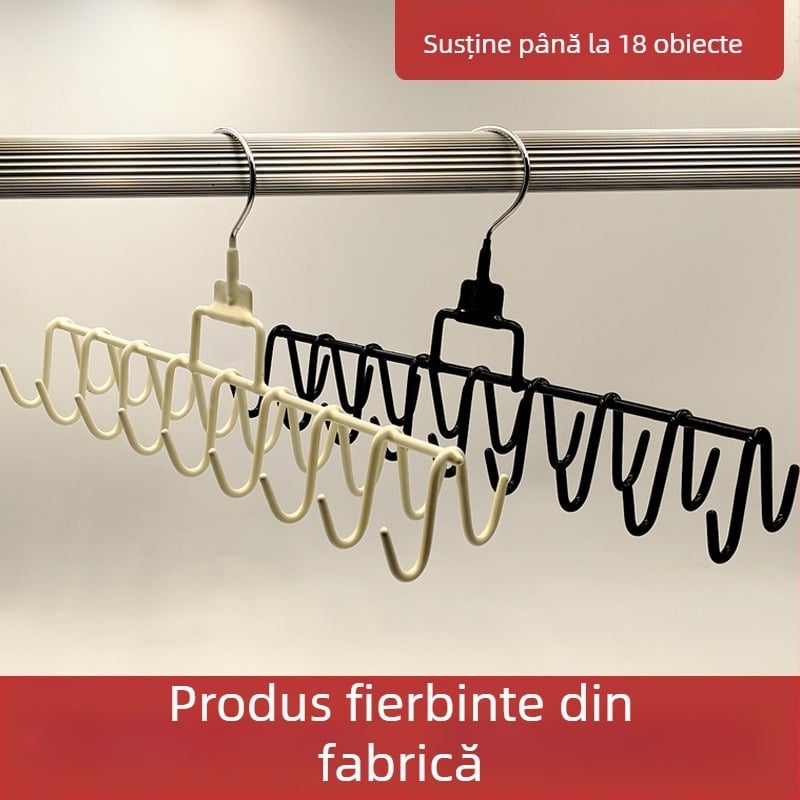 Suport haine cu 18 cârlige, design pătrat, minimalist modern, acoperire din plastic, Model ZL-2596654