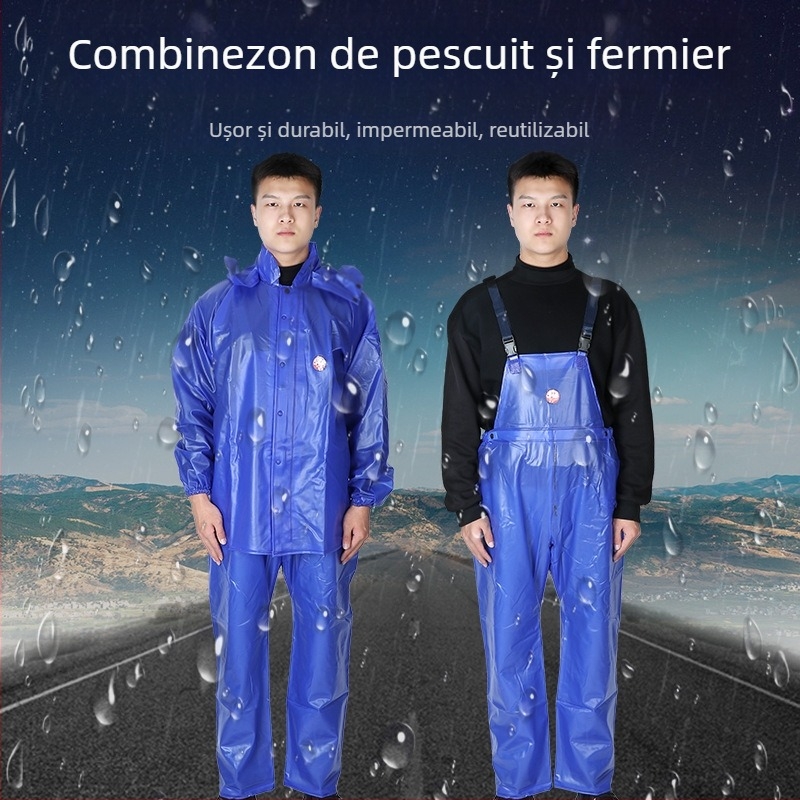Set pescuit impermeabil cu bretele și pantaloni impermeabili, material Oxford, strat PVC, grosime țesătură 36