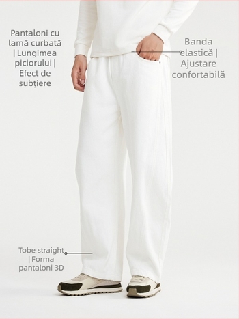 Jeansi bărbați croială lejeră, talie medie, închidere cu șiret, denim din bumbac amestec, iarnă 2025