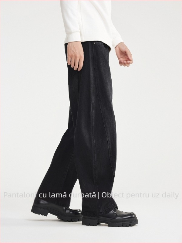 Jeansi bărbați croială lejeră, talie medie, închidere cu șiret, denim din bumbac amestec, iarnă 2025