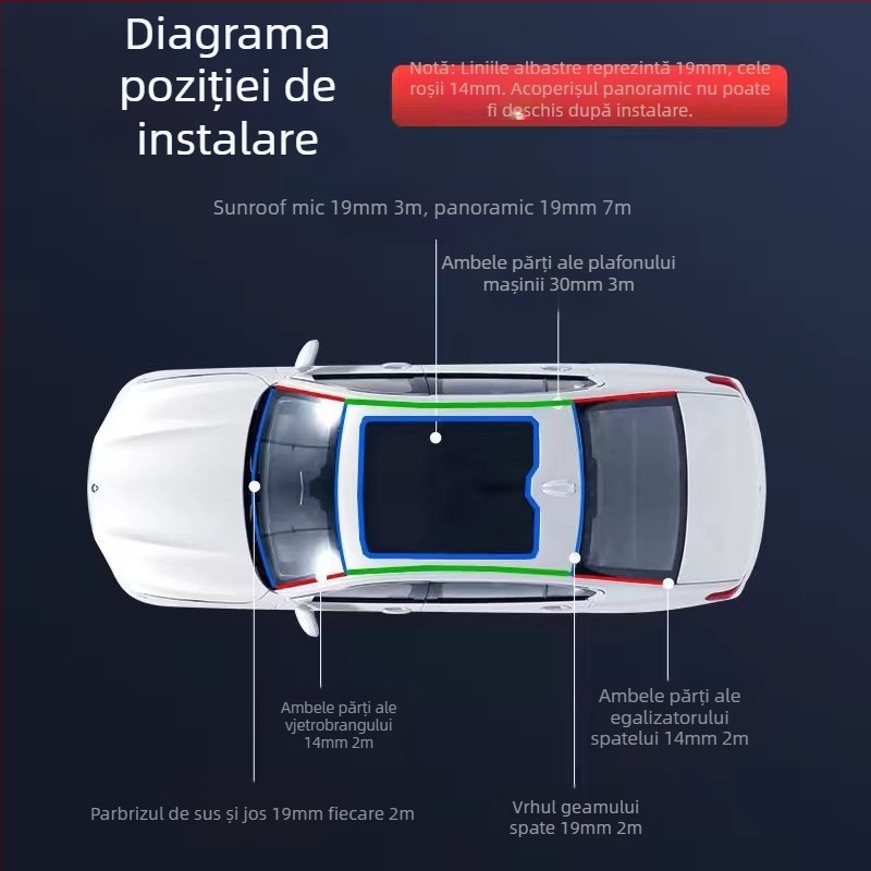 Bandă etanșare auto universală din cauciuc, tip T, pentru spațiile dintre parbrizul față și parbrizul spate și spațiul pentru lunetă