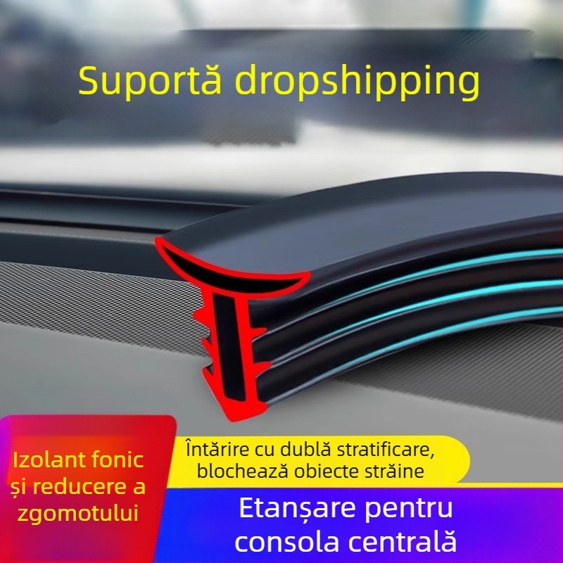 Bandă etanșare pentru consola centrală a mașinii, cauciuc, grosime 20 mm, reducere a zgomotului, protecție împotriva prafului, compatibil cu modelul general