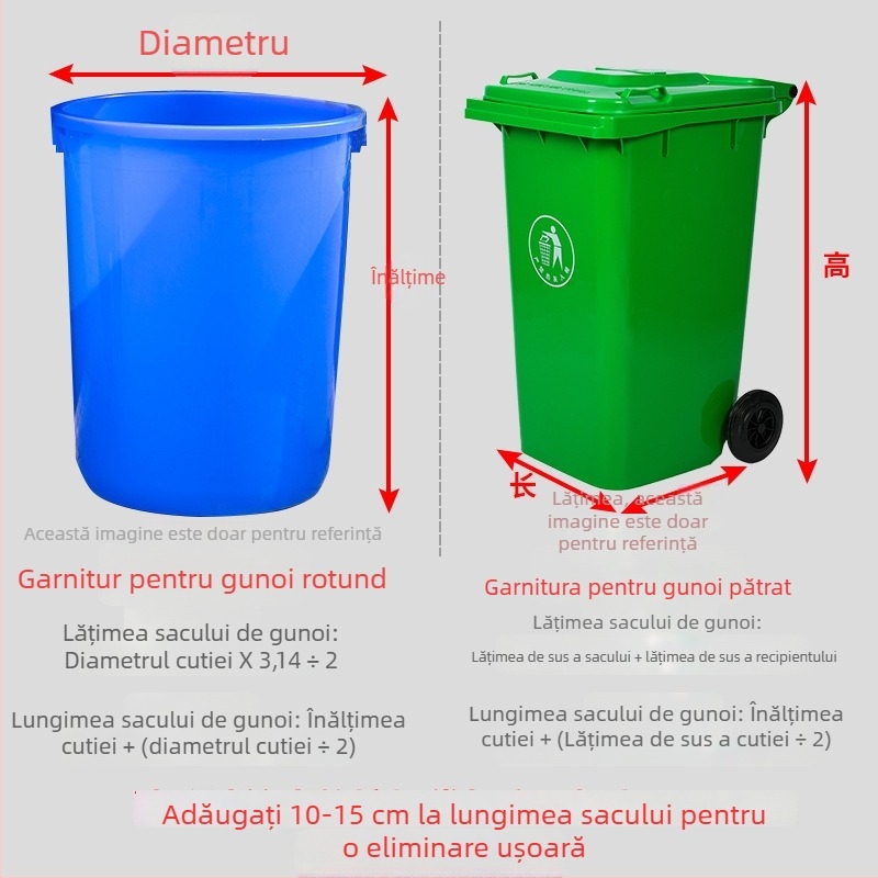 Sac de gunoi HDPE îngroșat, gură plată, de unică folosință, pentru uz casnic, hoteluri și bucătării