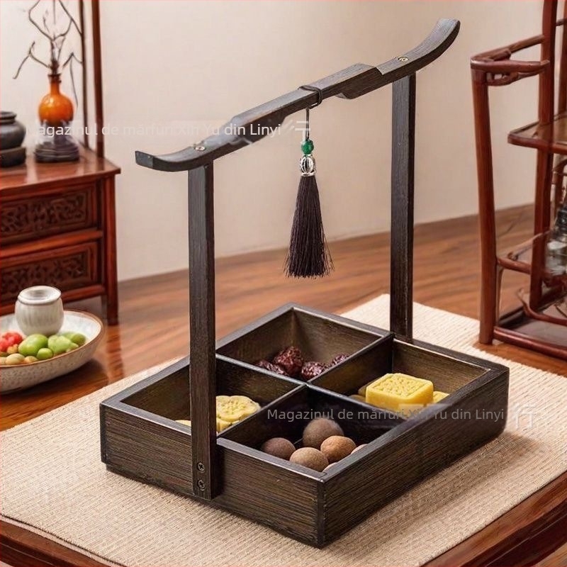 Tavă din lemn cu patru compartimente pentru fructe uscate, Stil chinezesc nou, Long Voyage, Lansare 2025