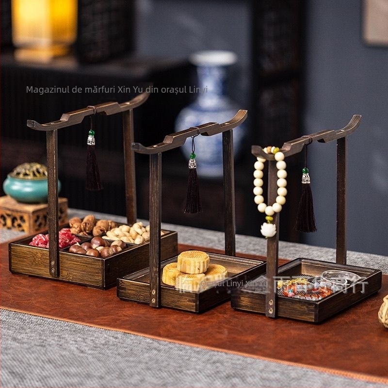 Tavă din lemn cu patru compartimente pentru fructe uscate, Stil chinezesc nou, Long Voyage, Lansare 2025