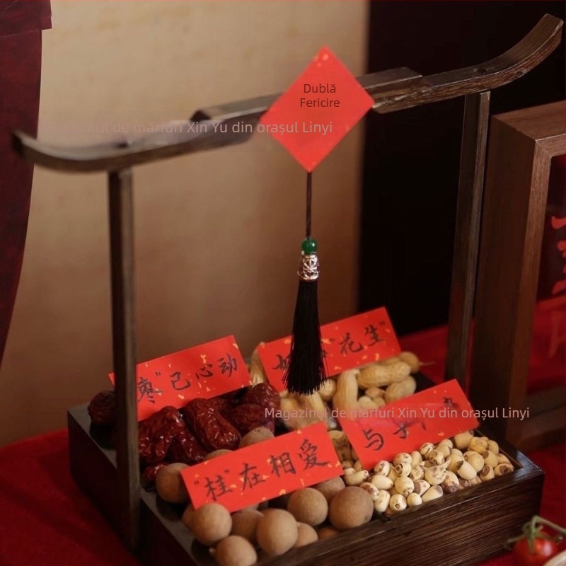 Tavă din lemn cu patru compartimente pentru fructe uscate, Stil chinezesc nou, Long Voyage, Lansare 2025