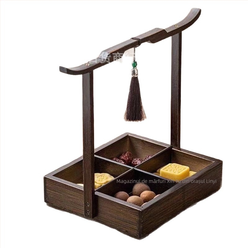 Tavă din lemn cu patru compartimente pentru fructe uscate, Stil chinezesc nou, Long Voyage, Lansare 2025