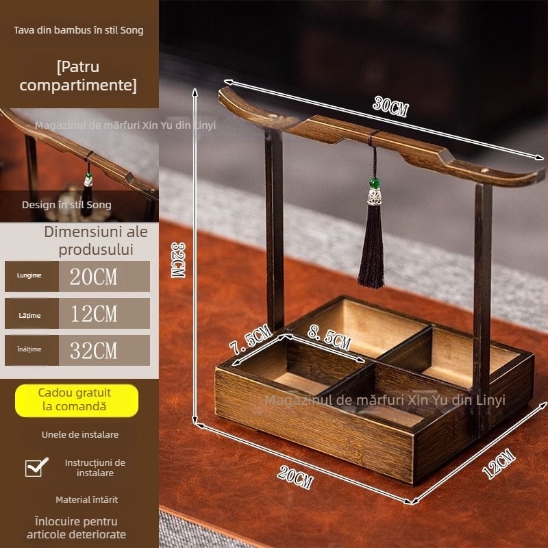 Tavă din lemn cu patru compartimente pentru fructe uscate, Stil chinezesc nou, Long Voyage, Lansare 2025