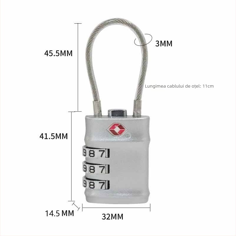 TSA201 încuietoare de bagaj cu cifru 3D din aliaj de zinc; potrivită pentru valize, cărucioare și rucsacuri; grosime tijă 3 mm; distanță între tijă 16 mm