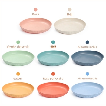 Farfurie plată din paie de grâu, formă circulară, compatibilă cu microunde, imprimare logo, disponibilă personalizare