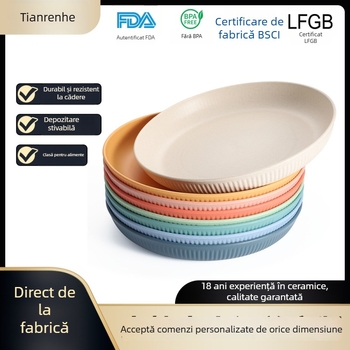 Farfurie plată din paie de grâu, formă circulară, compatibilă cu microunde, imprimare logo, disponibilă personalizare