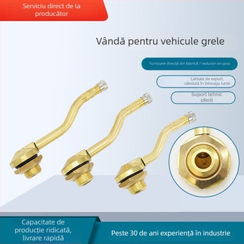 Valvă tubeless pentru vehicule grele — corp din cupru, montaj prin presare, orificiu la jantă 15,7 mm, potrivit pentru camioane și autobuze