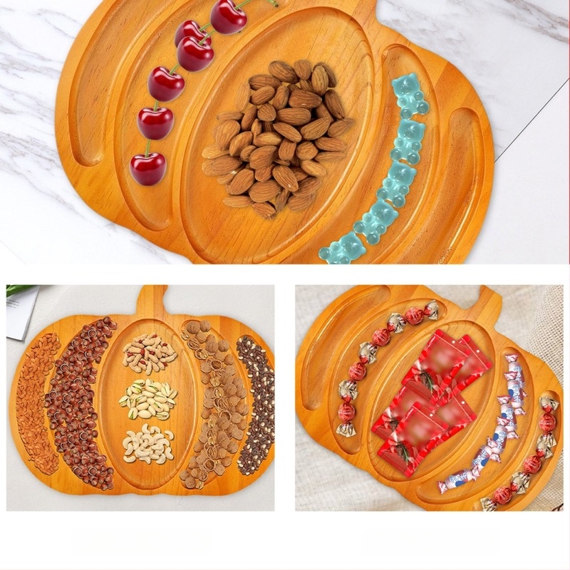 Tavă de gustări din bambus, în formă de dovleac, farfurie de fructe divizată, stil modern simplu, calitate de primă clasă