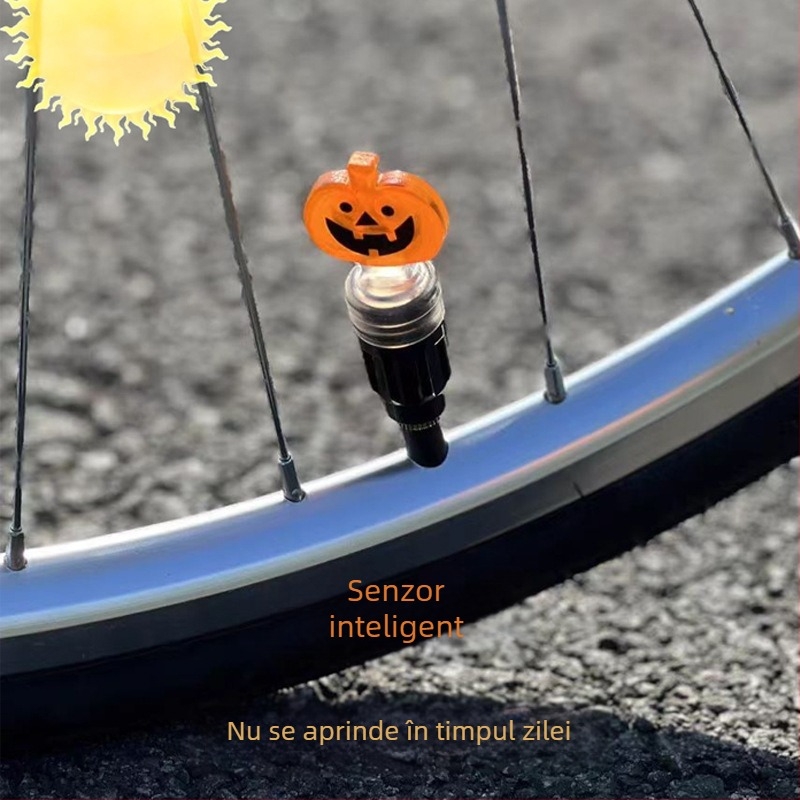 Lumină pentru valve de bicicletă de munte, în formă de dovleac, cu senzor inteligent și far de noapte pentru ciclism