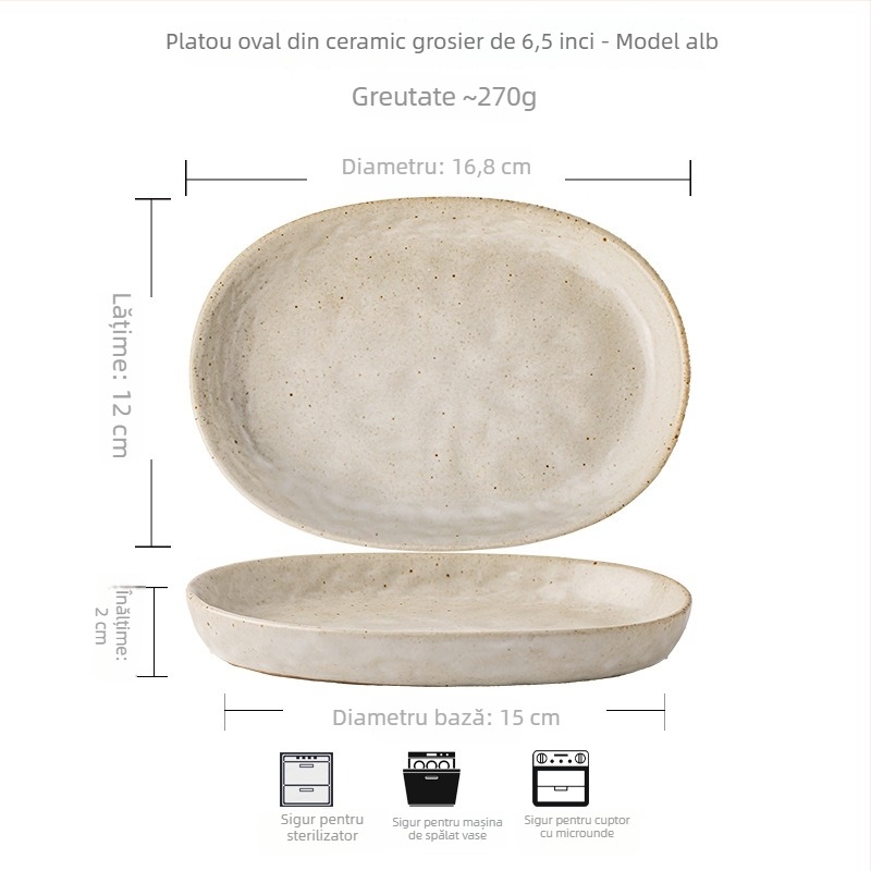 Farfurie ovală din ceramică, stil japonez retro, formă neregulată, multifuncțională pentru sushi, gustări și deserturi