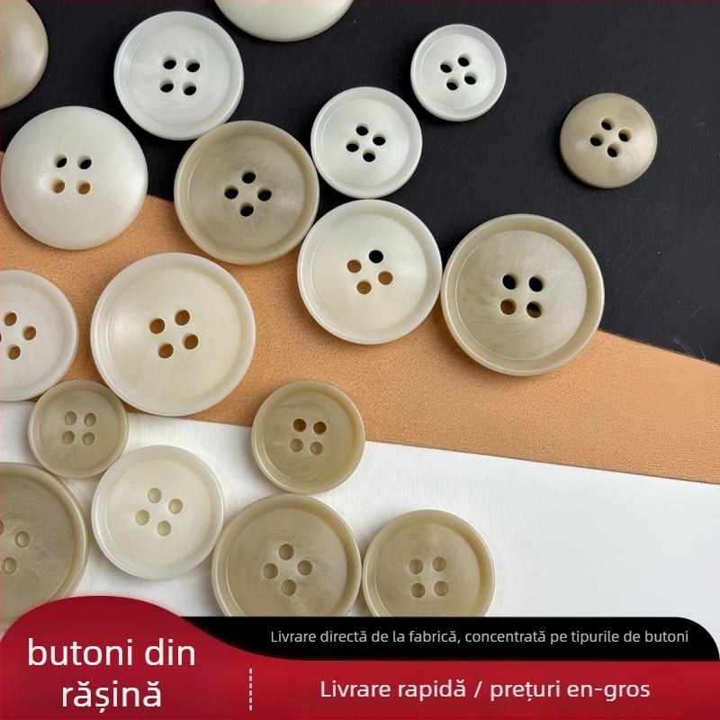 Buton din rășină cu patru găuri, margine concavă ultra-subțire, pentru cămăși și paltoane