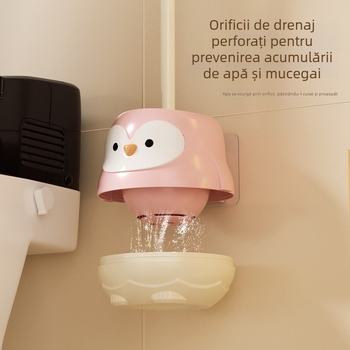 Perie de toaletă din plastic cu mâner lung, montaj pe perete cu bază, fără colțuri moarte, greutate aproximativ 210 g