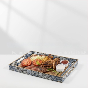 Tavă decorativă pătrată din PP cu mâner, stil boho, design floral