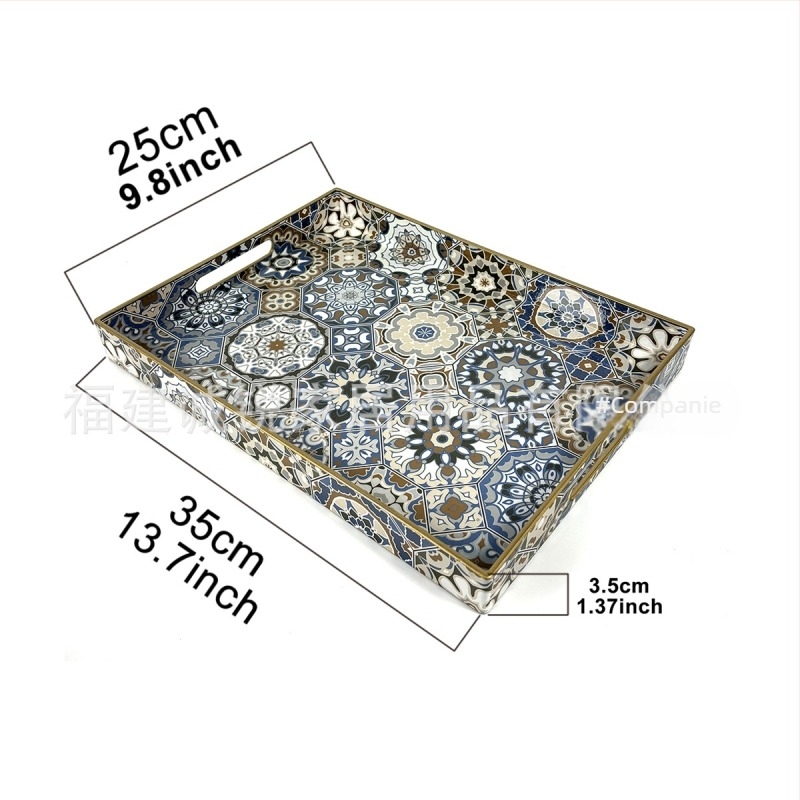 Tavă decorativă pătrată din PP cu mâner, stil boho, design floral