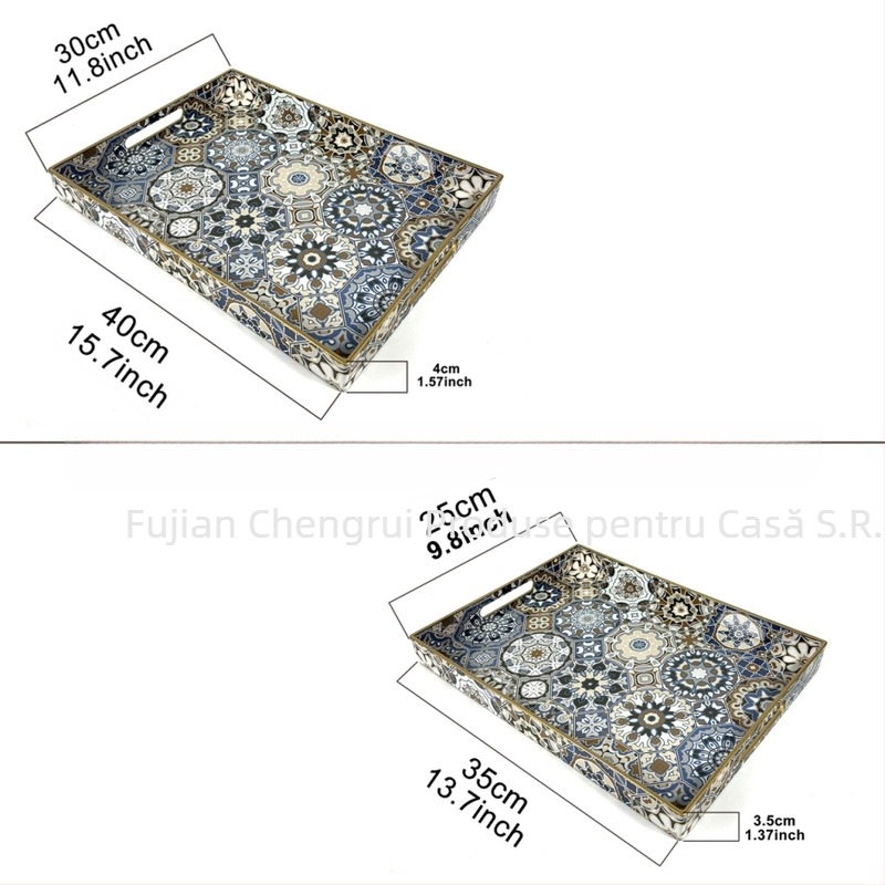 Tavă decorativă pătrată din PP cu mâner, stil boho, design floral