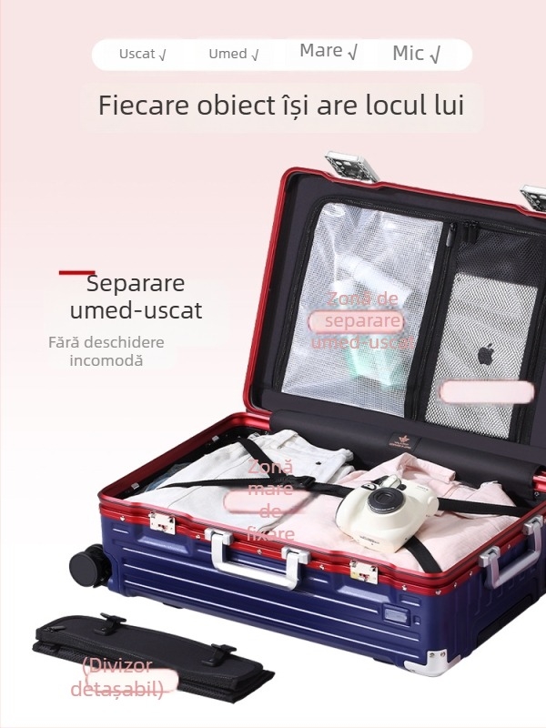 Travel valiză de cabină unisex de 20 inch, cu lacăt TSA, port USB, impermeabilă, căptușeală antibacteriană, suport pentru pahar, roți universale, separare uscat/umed