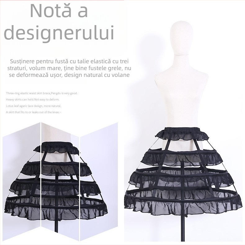 Fustă Lolita cu patru volane; stil Bustle: trei inele din oțel; fir dublu; Brand Wu aini; pentru adulți; lansare primăvara 2022