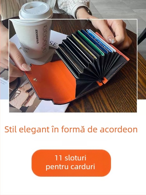 Muqu portofel pentru carduri femei, piele naturală, strat dublu de piele de vacă, 1 pli, model monocrom