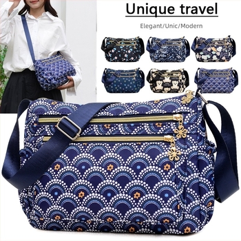 Geantă crossbody de damă în stil Dumpling, din material Oxford impermeabil, cu imprimeu floral, buzunar fermoar și capacitate mare