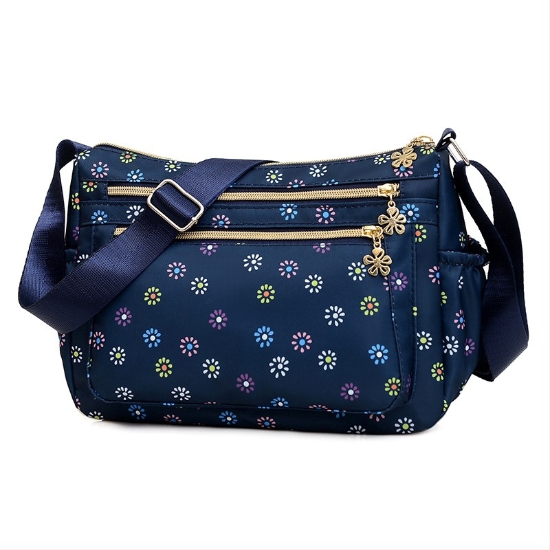 Geantă crossbody de damă în stil Dumpling, din material Oxford impermeabil, cu imprimeu floral, buzunar fermoar și capacitate mare