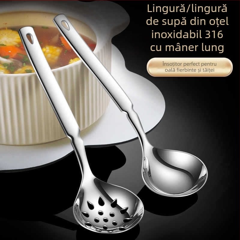 Lingură de bucătărie din oțel inoxidabil 316 – antiderapant, rezistentă la temperaturi înalte, protecție împotriva arsurilor (316 oțel inoxidabil; antiderapant; rezistentă la temperaturi înalte; protecție împotriva arsurilor)